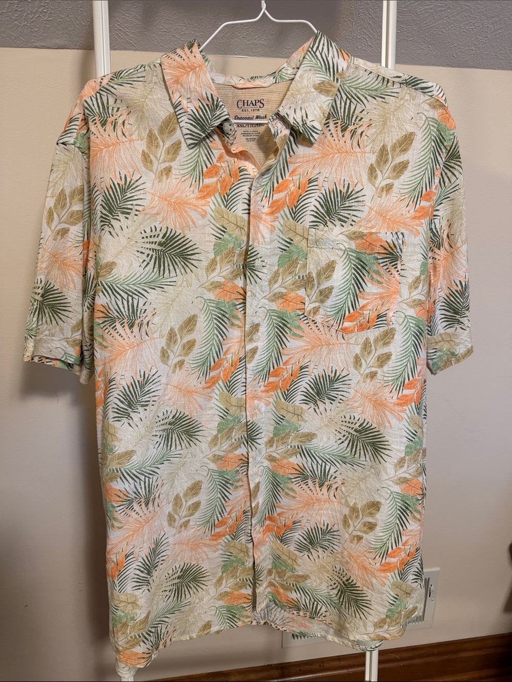Chaps Seacoast Wash linen blend tropical print Hawaiian shirt - size XXL